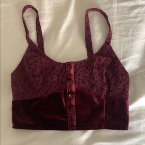 Elegant Burgundy Lace and Velvet Crop Top